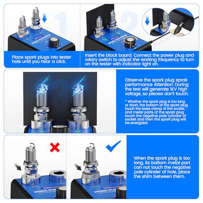 OBDResource Automotive Spark Plug Tester Engine Ignition Spark Plugs Tester Analyzer 0 to 6000RPM Car Motorcycle Spark Plug Testers Tool for 12V Gasoline Vehicles Dual Holes 13MM Spark Plug Socket