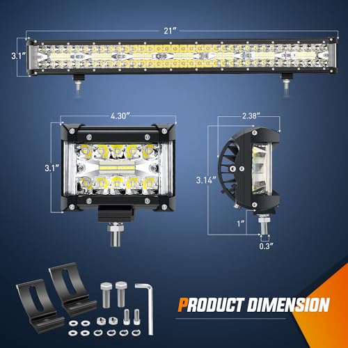 Nilight Side Shooter LED Light Bar Set 20 Inch Triple Row Spot Flood Combo Lights 2PCS 4.3" Pods with 5Pin Rocker Switch Wiring Harness Kit for Truck SUV ATV UTV - color: White - 20Inch Side Shooter Light Bar + 2Pcs 4.3Inch Pods + Wiring Harness