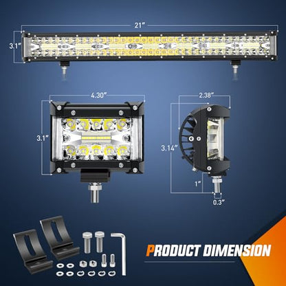 Nilight Side Shooter LED Light Bar Set 20 Inch Triple Row Spot Flood Combo Lights 2PCS 4.3" Pods with 5Pin Rocker Switch Wiring Harness Kit for Truck SUV ATV UTV - color: White - 20Inch Side Shooter Light Bar + 2Pcs 4.3Inch Pods + Wiring Harness