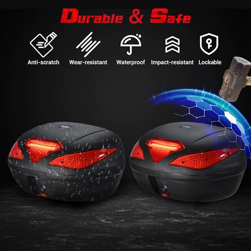 Yescom AHR 48L Motorcycle Top Case with Light Universal Tour Tail Box Scooter Trunk - size: 48L w/ LED