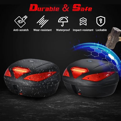 Yescom AHR 48L Motorcycle Top Case with Light Universal Tour Tail Box Scooter Trunk - size: 48L w/ LED