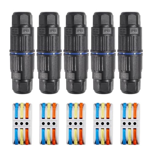 5PCS IP68 Waterproof Junction Box, Outdoor 3 Way Electrical Cable Connector, Replaceable Lever Wire Connectors for AWG 28-12, Quick Screwless Installation - color: 3 pin, 5pcs