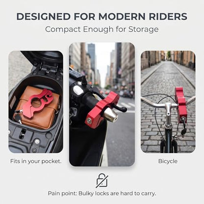 1 PC Motorcycle Handle Throttle Grip Security Lock, Alloy Anti-theft Brake Lock with Anti-scratch Gasket, One-button Locking Design, Universal for Motorcycles Scooters ATVs Bicycles (Red) - color: Red