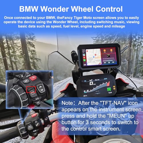YZW GPS Screen Motorcycle CarPlay Fit for BMW, 6" QLED Waterproof Touch Screen/HD/1000 Nits/60Hz, Wonder Wheel, Data Reading, Plug&Play, Lossless Installation, Android Auto, BT, TPMS, Native Protocol - size: BM 6"+Wonder Wheel+Lossless Installation