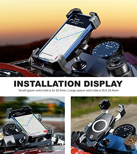 Kewig Motorcycle Fork Stem Phone Mount, Motorcycle Phone Mount, 1S One-Push Automatically Lock & Release, Fits for Fork Stem 12-25.4mm in Diameter, for 4.0-6.9" Cellphones