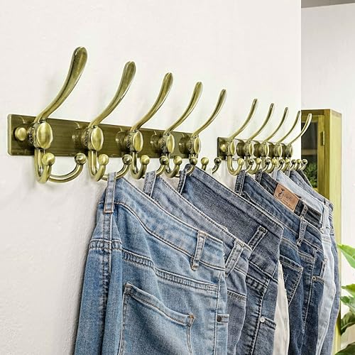 Dseap Coat Rack Wall Mount, Heavy Duty 12-Gauge Base vs Flimsy 1mm, Double-Thick Solid Anti-Snap Hooks, 16” Stud-Mount, Stainless Steel Hanger for Clothes Hat Entryway Closet, Bronze, Pack of 2 - color: Bronze, size: L=17" (2pcs)
