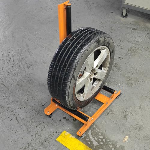 Rolling Wheel Detailing Stand – Heavy-Duty Tire Cleaning and Polishing Roller with 3-Way Rotating Rollers for Ceramic Coating, Tire Shine, Car Wheel Wash – Garage Accessory for Auto Detailers - color: Yellow