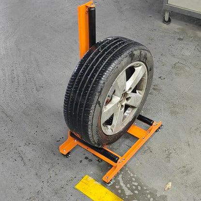 Rolling Wheel Detailing Stand – Heavy-Duty Tire Cleaning and Polishing Roller with 3-Way Rotating Rollers for Ceramic Coating, Tire Shine, Car Wheel Wash – Garage Accessory for Auto Detailers - color: Yellow