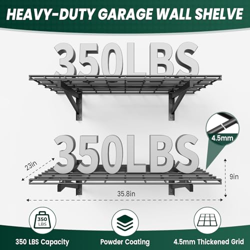 2 Pack 2x3ft Garage Wall Shelves, 24x72 inch Heavy Duty Garage Shelving Wall Mounted Garage Storage Rack, 700lbs Load Capacity Floating Metal Shelf, Black - size: 2 pack-2x3ft