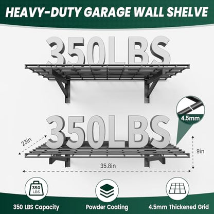 2 Pack 2x3ft Garage Wall Shelves, 24x72 inch Heavy Duty Garage Shelving Wall Mounted Garage Storage Rack, 700lbs Load Capacity Floating Metal Shelf, Black - size: 2 pack-2x3ft
