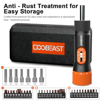 coobeast Torque Screwdriver 38Pcs, Gifts for Men Torque Wrench with Inch/Pounds Torque Range 10-70 In-lb, S2 Bits, Sockets and Storage Case for Maintenance, Tools, Bike Repairing and Mounting - size: 38PCS