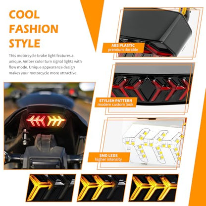 DREAMIZER LED Tail Light w/Turn Signal Sequential Motorcycle Taillight Compatible with Honda Grom MSX125 CBR650 CTX700 CTX700N and More (Red) - color: Red