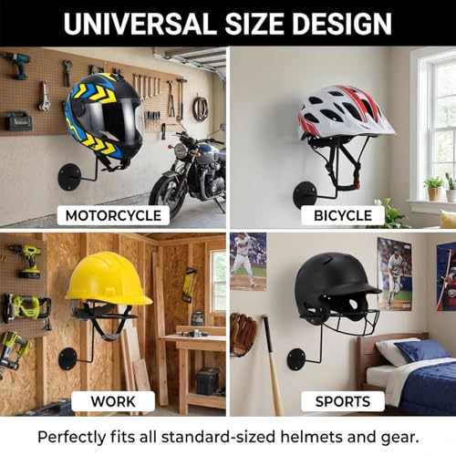6PCS Motorcycle Helmet Rack, Metal Wall Mount Helmet Holder Stand Display Rack Multifunctional Space-Saving Ball Rack for Cap Hat Wig Riding Jacket Coat