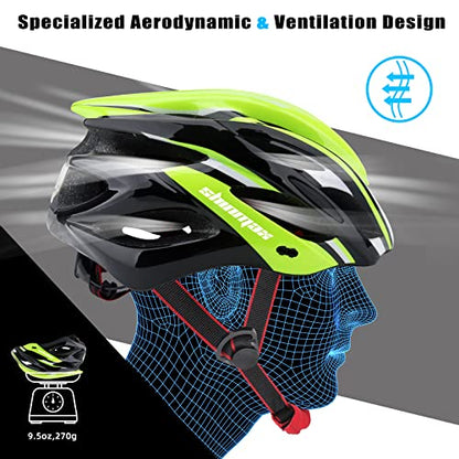 Bike Helmet Men Women, Shinmax Bicycle Helmet with Rear Light and Detachable Visor - color: Black/Green, size: Large (57-62 cm)