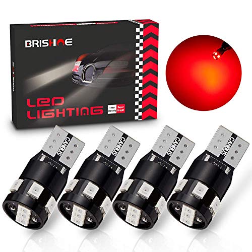 300LM Extremely Bright Canbus Error Free 194 168 2825 W5W T10 LED Bulbs Brilliant Red 9-SMD 2835 Chipsets for Map Dome Rear Side Marker Lights, Tail Center High Mount Stop Lights (Pack of 4) - color: Brilliant Red