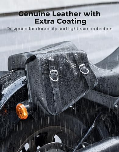KEMIMOTO Genuine Leather Motorcycle Saddle Bags 12L & 4.5L Fork Handlebar Tool Pouch Panniers Side Bag Universal Motorcycle Compatible with Sportster Softail Dyna Shadow Vulcan Left Right