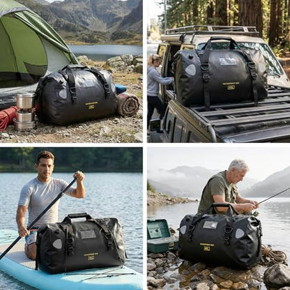 HOMIEE 40L Waterproof Duffel Bag, Waterproof Motorcycle Dry Travel Bag Tail Bag with Roll Top Closure & Shoulder Straps Outer Mesh Zipper Pocket for Camping, Kayaking, Fishing & Traveling - color: Black
