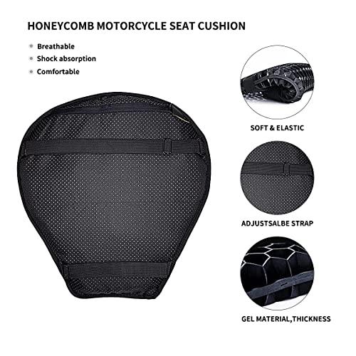 Universal Gel Motorcycle Seat Cushion,Superior Absorption and Protection with Warm Cover,Comfortable and Large 3D Honeycomb Motorcycle Seat Cushions for Long Rides - size: Medium