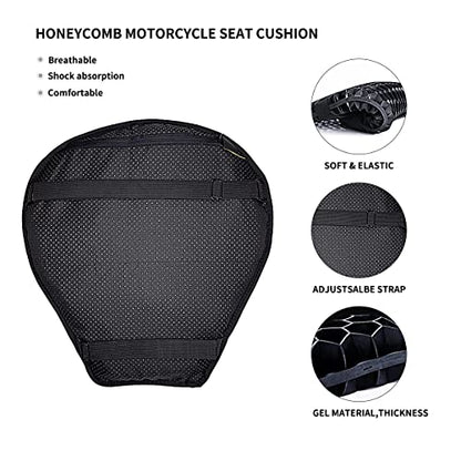 Universal Gel Motorcycle Seat Cushion,Superior Absorption and Protection with Warm Cover,Comfortable and Large 3D Honeycomb Motorcycle Seat Cushions for Long Rides - size: Medium