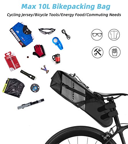 ROCKBROS Bikepacking Bag Waterproof Bike Saddle Bag Large Capacity Bikepacking Seat Bag Road Mountain Bike Seat Bag Max 10L - color: Max 10L