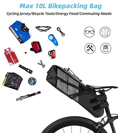 ROCKBROS Bikepacking Bag Waterproof Bike Saddle Bag Large Capacity Bikepacking Seat Bag Road Mountain Bike Seat Bag Max 10L - color: Max 10L