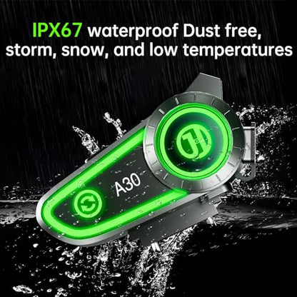 Motorcycle Bluetooth Headset with Noise Cancellatio, Helmet Bluetooth Headset Built-in Bluetooth 5.3 & Suitable for Most Helmets, Voice Assistant Hi-Fi Stereo Helmet Speakers 1200mAh Battery Life