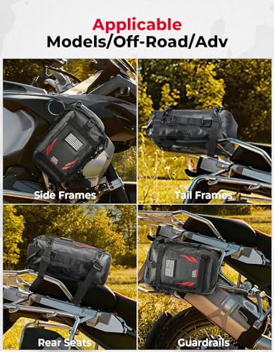 KEMIMOTO Universal Waterproof Motorcycle Tail Bag, Front Bumper Frame, Side Bag, Saddle Pannier Bag, Universal Fit for Dirt Bike, Adventure & Street Motorcycles 6.5L Red - color: Red