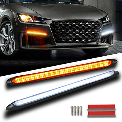 Qasim DRL LED Strip Car Daytime Running Light 9.25in White Automobile Decorative Lights Yellow Streamer Flow Turn Signal Light Tail Light Strip Bar 12V (2Pcs, 23.5cm) - size: 9.25 inches WA
