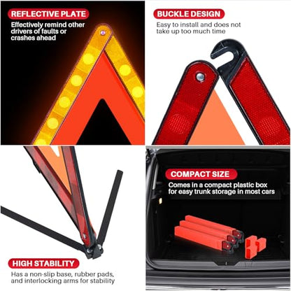 MAOPINER 3 Pack Emergency Warning Triangles, Roadside Safety Triangle with Reinforced Base and Carrying Case, Foldable Reflective Warning Triangles for Roadside Safety and Emergency Use