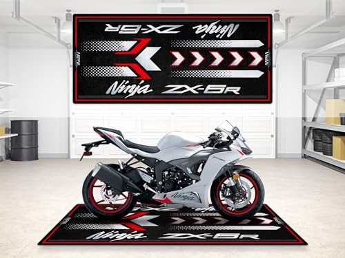 MPM Motorcycle Mat for ZX-6R Washable Non - Slip Oil & Water Resistant Parking Pitmat for Garage, Showroom, Wo | Pearl Robotic White - Metallic Graphite Gray - Size 2: 102 x 47/260 x 120 cm