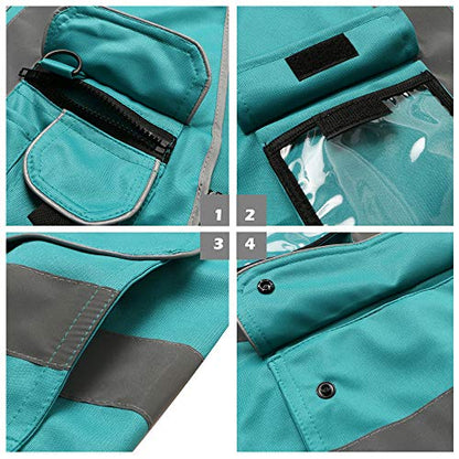 XIAKE 9 Pockets Class 2 High Visibility Reflective Safety Vest for Men Women,Meets ANSI/ISEA Standard - color: Lake Blue, size: Medium