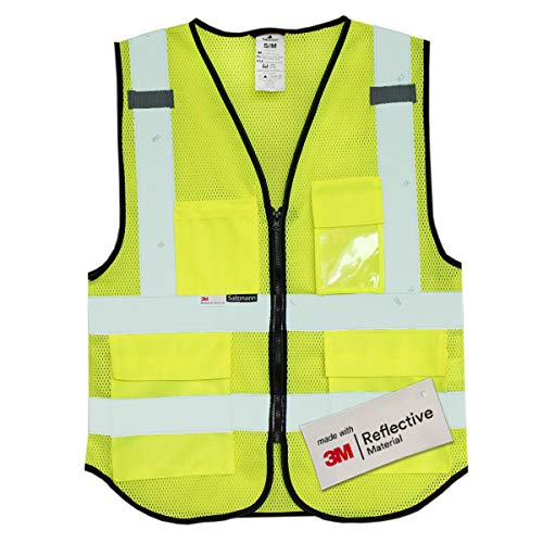 Salzmann Mesh Safety Vest | Hi Vis Reflective Vest | US ANSI/ISEA 107 | Made with 3M Reflective Material | Breathable Mesh High Visibility Work Vest | Yellow, Orange, Red, Blue - 5 Sizes - color: Yellow Mesh, size: Large-X-Large