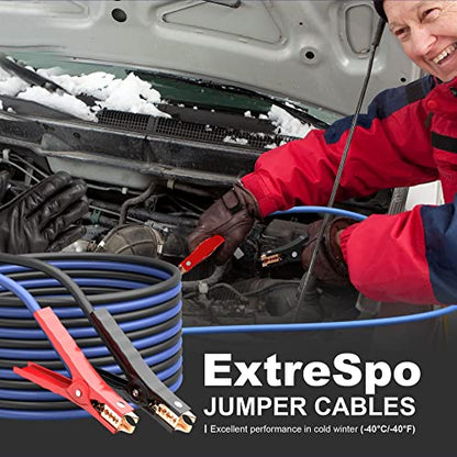 EXTRESPO Heavy Duty Jumper Cables - 4 Gauge 20 Feet 600Amp Automotive Booster Cables for Car Battery, for Car, SUV and Trucks, Jumper Cables Kit with Carry Bag, Gloves, Brushes (4 Gauge 20 FT)… - size: 4 GAUGE 20 FT