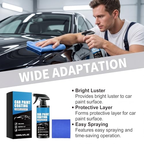 Ready-to-Use Car Ceramic Coating Spray Kit, Hydrophobic Auto Paint Protector, Deliver Ultra High Gloss, Super Water Repellency & Smooth Surface, Long Lasting Vehicle Paint Care Coating
