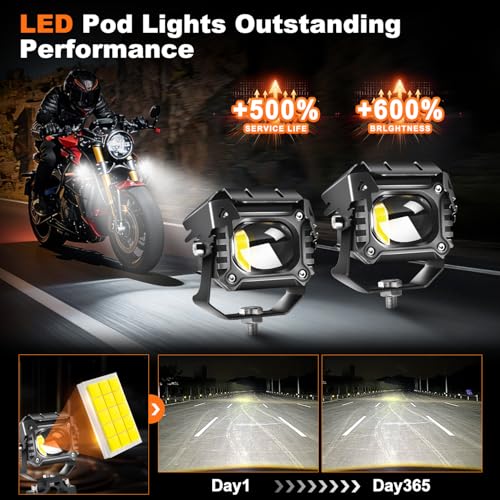 LEDMIRCY Motorcycle Auxiliary Lights, LED Fog Light 2PCS with Switch Wiring Harness Kit Motorcycle Driving Spot Lights IP68 Waterproof and Shockproof Suitable for Off-Road,ATV,Snowmobile,etc