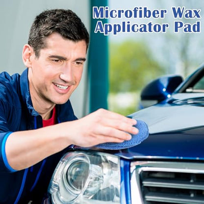 FillTouch 50 Pcs Microfiber Wax Applicator Pads 5 Inches Diameter Applicator Pads Bulk Soft Microfiber Wax for Car Polishing Foam for Car Cleaning(Blue, Gray)
