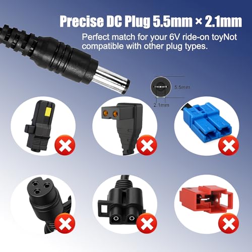 6V Charger for Ride On Toys, Kids Electric Car Power Adapter