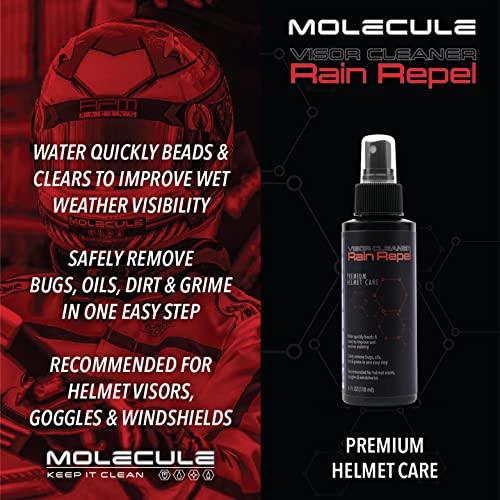 Molecule Helmet Rain Repel | Premium Helmet Care | Improved Wet Weather Visibility for Helmets, Visors, and Goggles | 4 Ounces