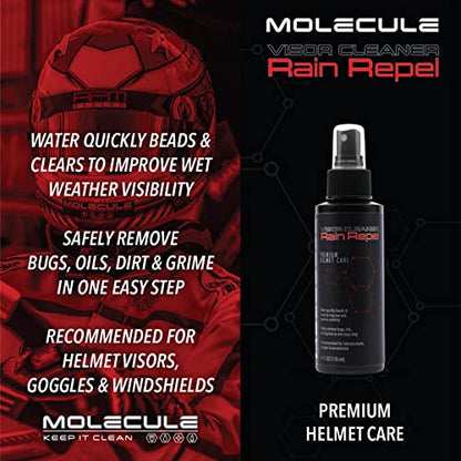 Molecule Helmet Rain Repel | Premium Helmet Care | Improved Wet Weather Visibility for Helmets, Visors, and Goggles | 4 Ounces