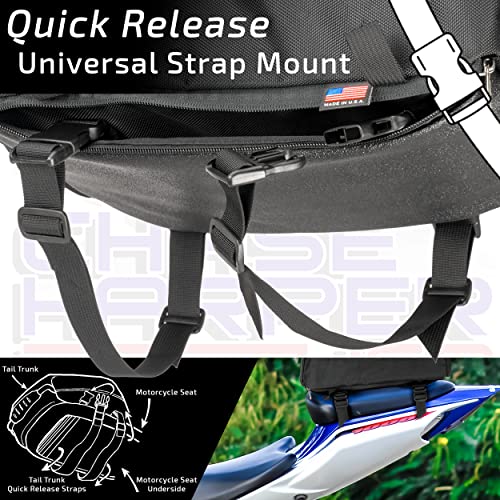 Chase Harper USA Motorcycle Tail Trunk Helmet Bag - Converts to Backpack for Easy Carry - Water-Resistant, Tear-Resistant, Industrial Grade Ballistic Nylon with Adjustable Strap Mounting System - size: Strap Mount