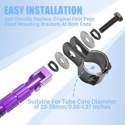 M8 Motorcycle Foot Pegs Folding Rearsets-90 Degree Foldable Footrest Fit 0.86-1.37in Brackets, Anti-Skid CNC Footpegs with Rubber Gasket for Pit Bike Dirt Bike Adventure Touring Bikes (Purple) - color: Purple