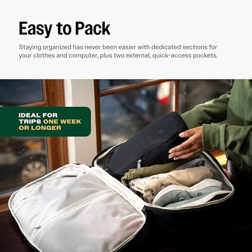 Tortuga 40L Travel Backpack Lite, Black - Large Carry-On Travel Bag | For Men and Women - Durable, Comfortable, Easy to Pack, Airline-Approved Bag with Laptop Compartment