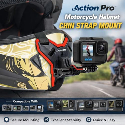 Action Pro™ Motorcycle Helmet Chin Strap Mount Compatible with GoPro Hero 12, 11, 10, 9, 8, 7, (2018), 6, Hero Black, DJI Osmo Action 3/2, Insta 360, Session, Xiaomi Yi, SJCAM (Red) - color: Red