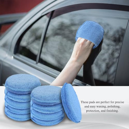 10PCS Wax Applicator Pads, Polishing Pad, 5" Diameter Soft Microfiber Polishing Care Foam Sponge with Finger Pocket, Car Buffing & Detail Foam Wax Applicator Sponge for Car Cleaning (Blue) - color: Blue