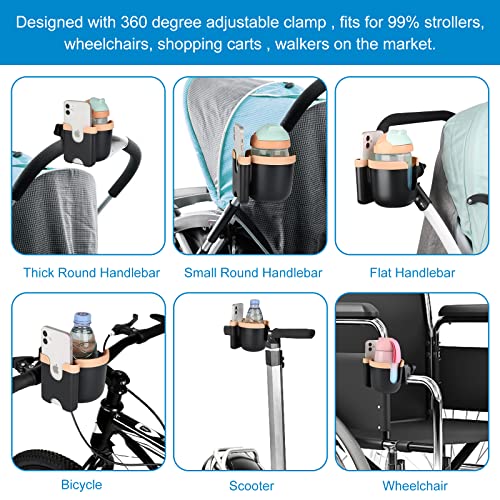 Accmor Stroller Cup Holder with Phone Holder, Bike Cup Holder, Universal Cup Holder for Uppababy Nuna Doona Strollers, 2-in-1 Cup Holder for Walker, Wheelchair, Scooter - color: Mix Pink