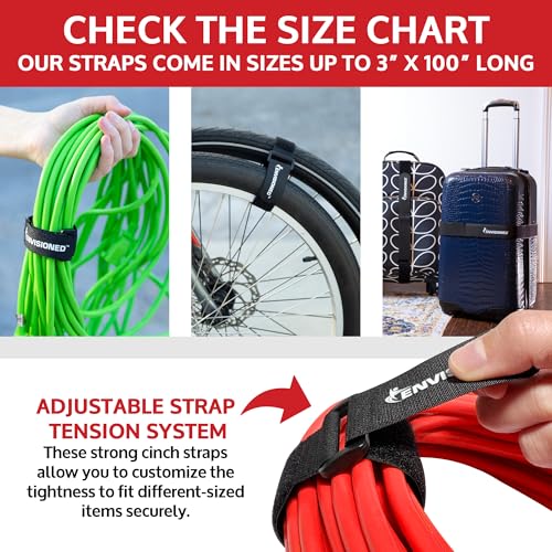 Reusable Cinch Straps 1" x 30" - 10 Pack Multipurpose Quality Hook and Loop Securing Straps (Black) - size: 1" x 30"