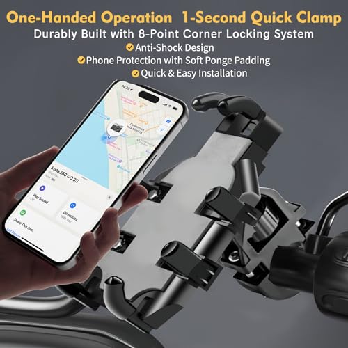 Bike Phone Holder Handlebar, Motorcycle Phone Holder, Bike Phone Mount, Bike Accessories, Anti-Shake&Camera Friendly, Compatible with iPhone, Samsung and All 4.7" to 7.2" Smartphones