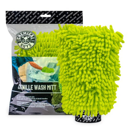 Chemical Guys MIC493 Chenille Premium Scratch-Free Microfiber Wash Mitt, Lime Green, 9.6" x 2.3" x 7" (Pack of 2) - size: Regular (Pack of 2)