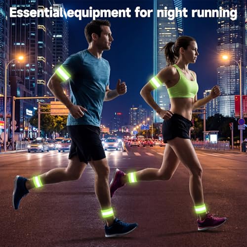 10pcs Reflective Running Armbands, High Visibility Reflective Armbands Adjustable & Bike Ankle Bands for Cycling Walking Jogging Motorcycling & Night Sports Fluorescent Green