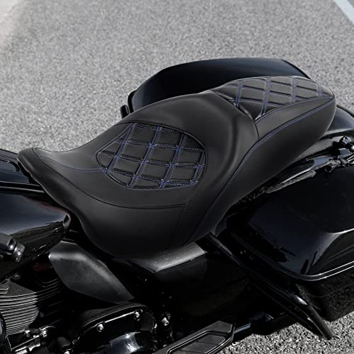 C.C. RIDER Powersports Seats - Driver Passenger Seat Backrest Pad Rider Cushion fit for Harley Davidson Touring Road King Street Glide Electra Glide Road Glide 2009-2023 - color: Seat Black Blue
